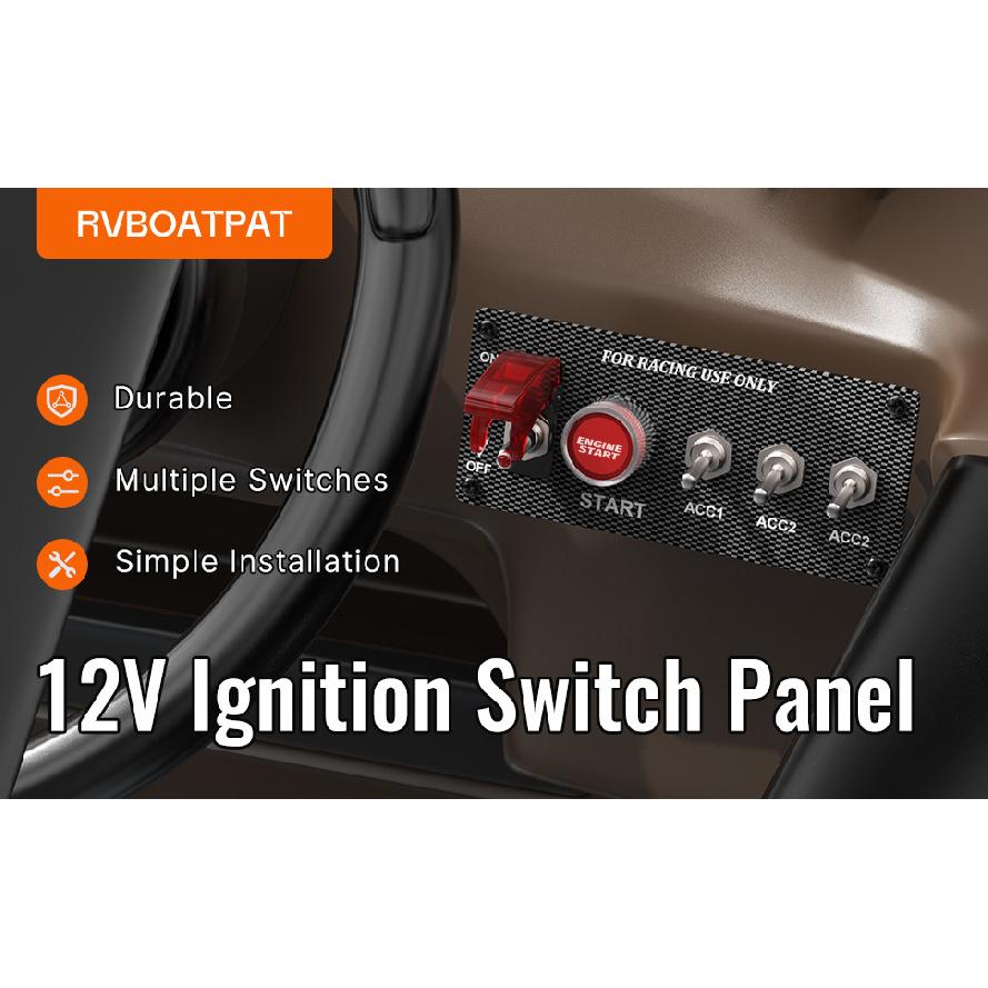 5 in 1 Ignition Switch Panel Boat Toggle Switch Panel DC 12V 30A Racing Switch Panel Push Start Ignition Kit for Race Car Truck