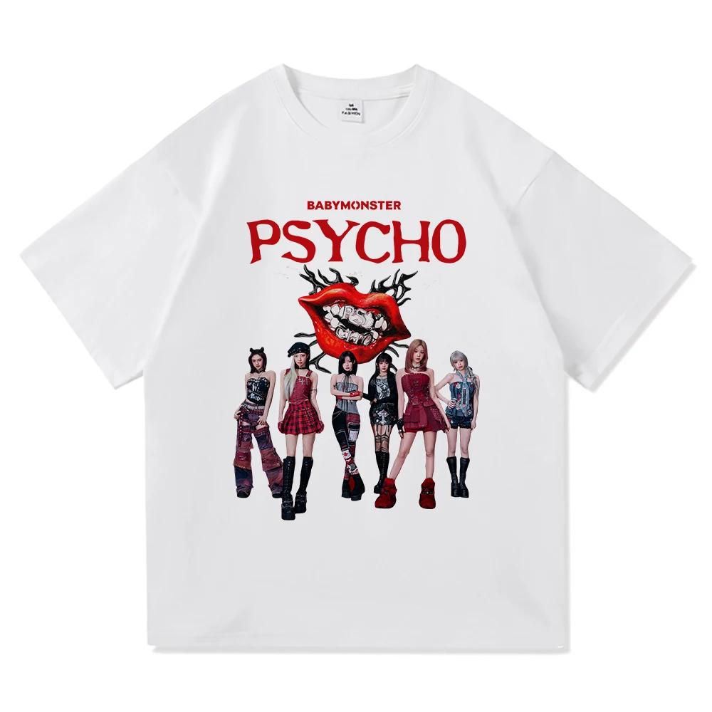 Baby Monster We Go Up T Shirt New Song Psycho Fashion Retro Men_women Clothing Vintage Harajuku High Quality Pure Cotton Tshirts