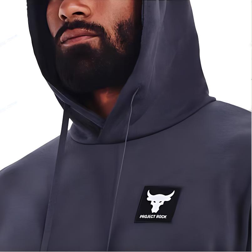 Under Armour Project Rock Heavyweight Terry Solid Drawstring Pullover Hoodie Men Hoodies Blue 1373560-558