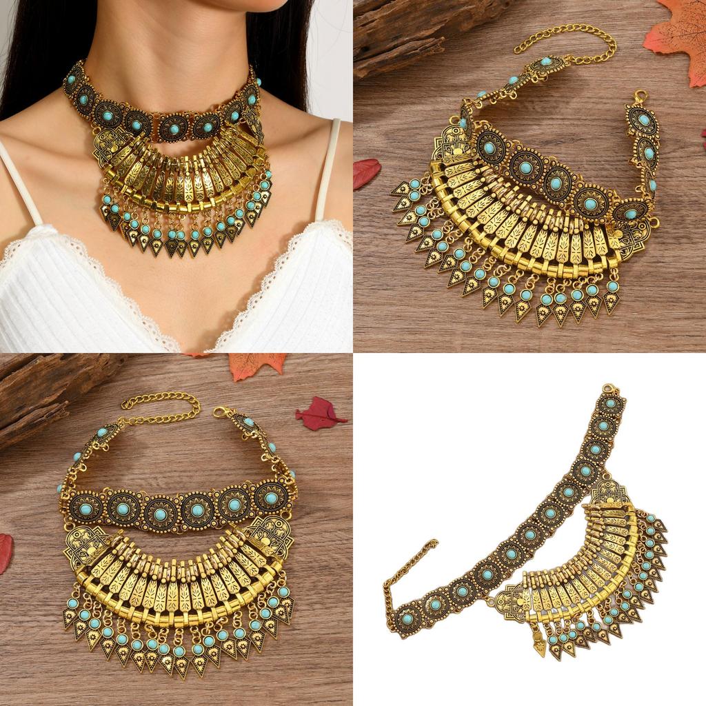Ethnic Style Vintage Necklace With Water Wave Chain For Women Jewelry Accessory