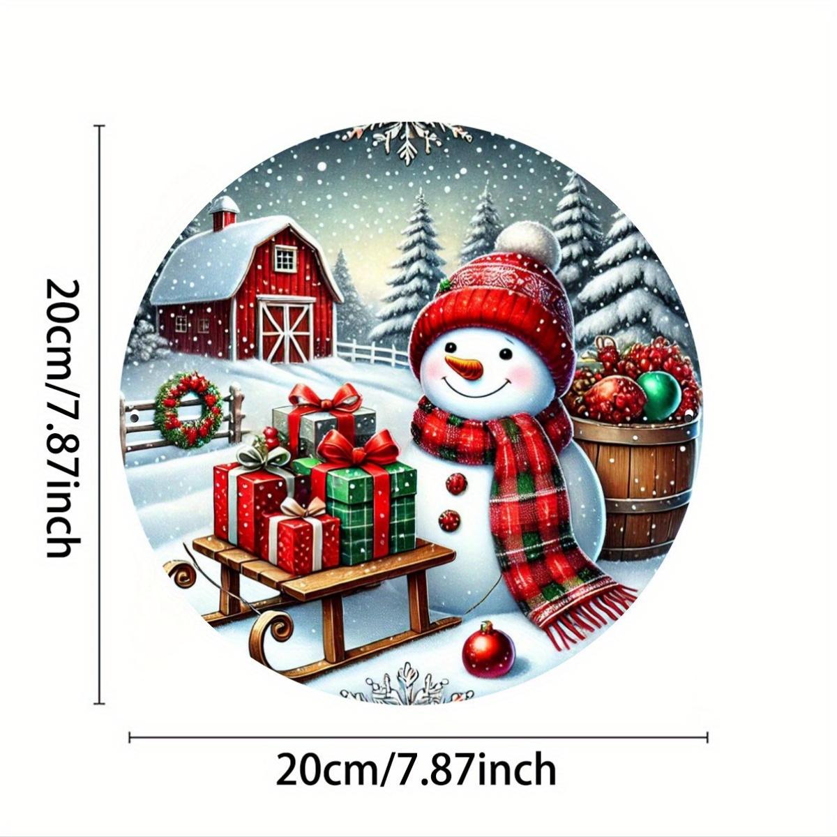 Christmas Snowman Wall Art Christmas Snowman Gifts Round Wall Art Iron Metal Sign with Happy Holiday Theme 20x20cm(8x8inch)