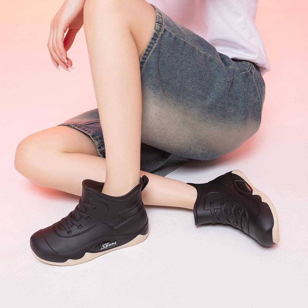 2025 New Women Waterproof Rain Boots for Women Fake Lace Up Ankle Rubber Rain Shoes Non-slip Four Seasons Woman Water Boots