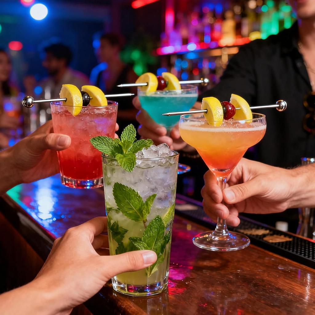 10 Pcs Metal Cocktail Picks, 4.17" Stainless Steel Reble Toothpicks Skewers for Drinks Garnish Martini Olive Appetizers Bar Accessories Gift