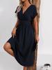 Women's Elegant Summer V-Neck Batwing Sleeve Dress with Pleated Waist