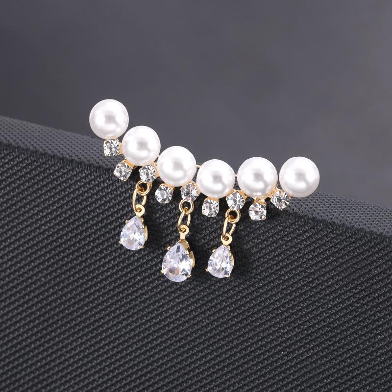 Water Drop Rhinestone Pearls Brooches Women Jewelry Party Accessories Corsage Fastening Clothes Lapel Pin