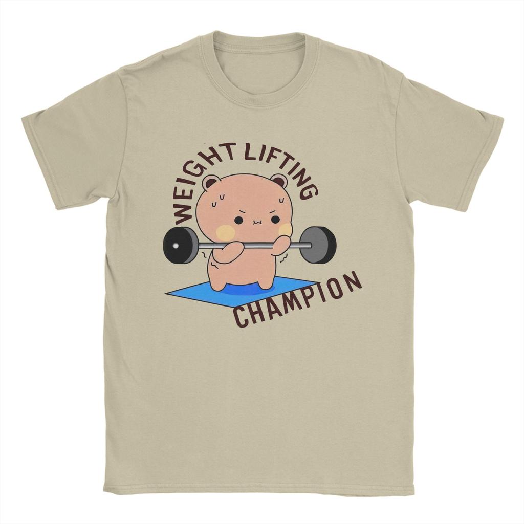 Fashion Bubu Weightlifting Bear Cute TShirt for Men O Neck 100 Cotton T Shirts Dudu Short Sleeve Tees Adult Clothing