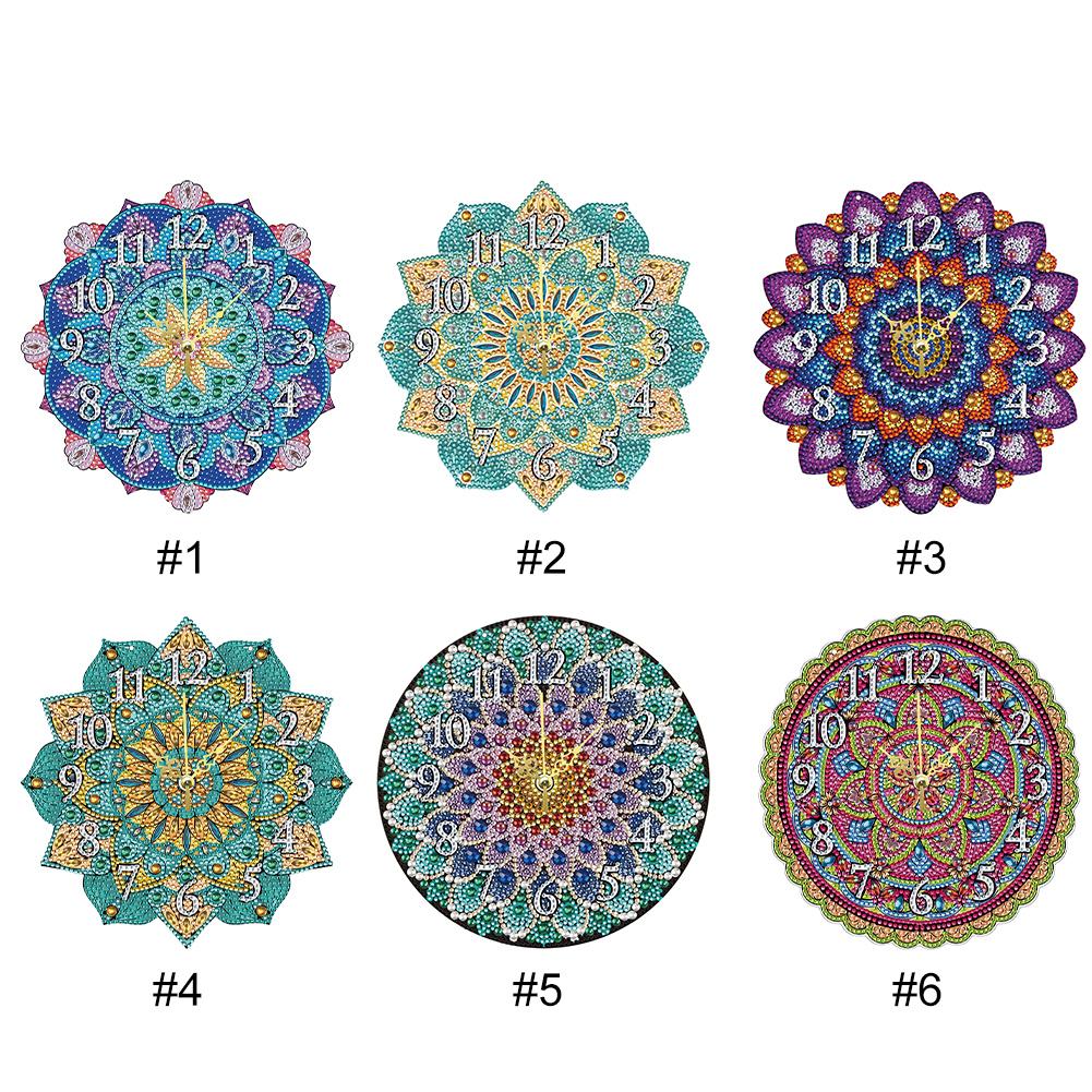 2D/Flat DIY Mandala Wooden Diamond Painting Ornament with Clock Function Diamond Painting Clock Pendant Home & Bedroom Decor