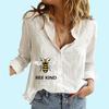 Women Fashion Button-up Blouse Ladies Loose Cotton Linen Top Casual Print Long Sleeved Shirt
