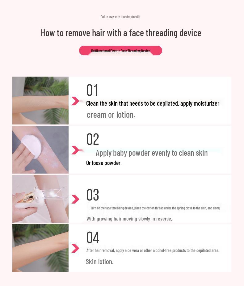 Epilatör ve İplik Alma Fonksiyonlu Dijital Yüz Masaj Aleti ve Tüy Alma Aracı