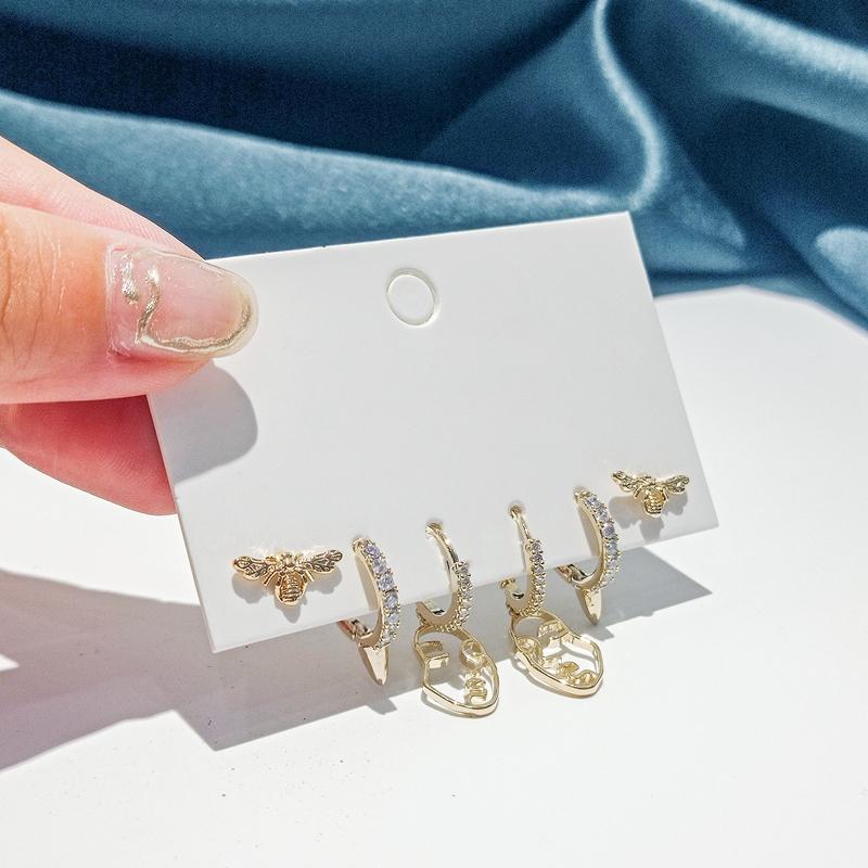 ANENJERY Hohler Gesicht Anhänger Creolen Nieten Biene Golden 6 Stück/Set Ohrringsets