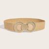 Straw Weaving Women Waist Belt with Gold Buckle Bohemian Hand Weaving Belt