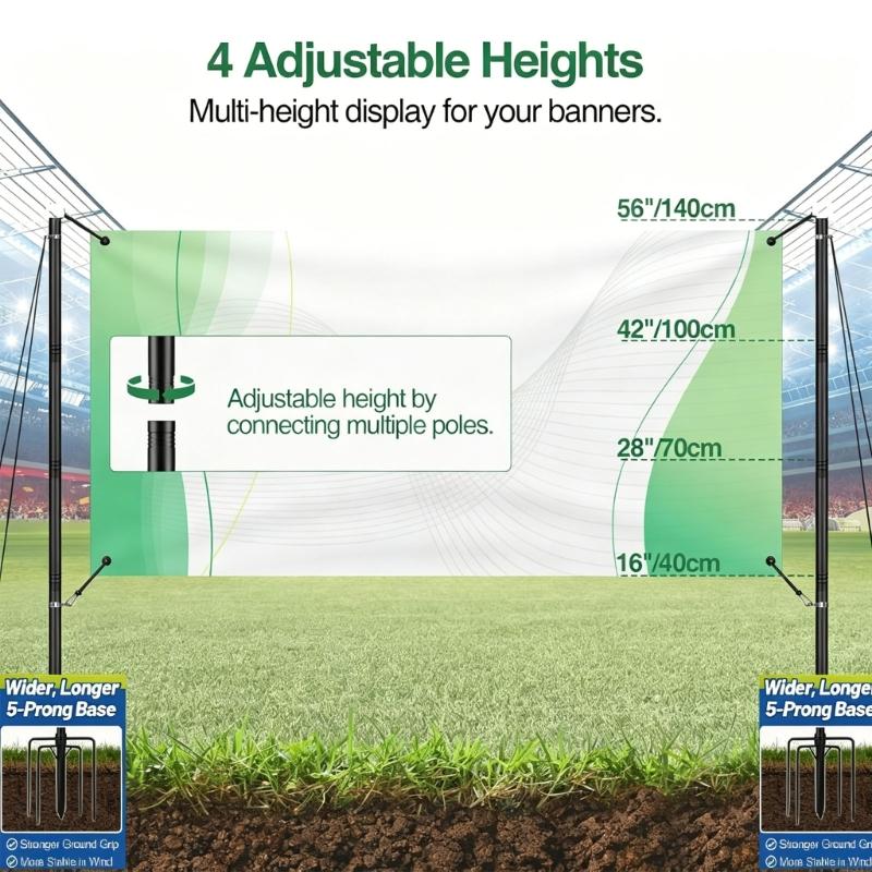 Five Point Metal Ground Sign Stand For Outdoor Advertising Display Strong Flag Post Holder With Ground Stakes