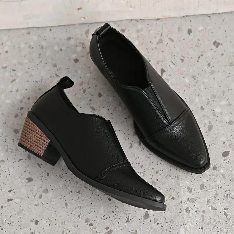 Autumn Women's Shoes Chunky Heels Elastic Bands Slip-on Chelsea Boots Mid-heel Synthetic Leather Booties Female Casual Heels