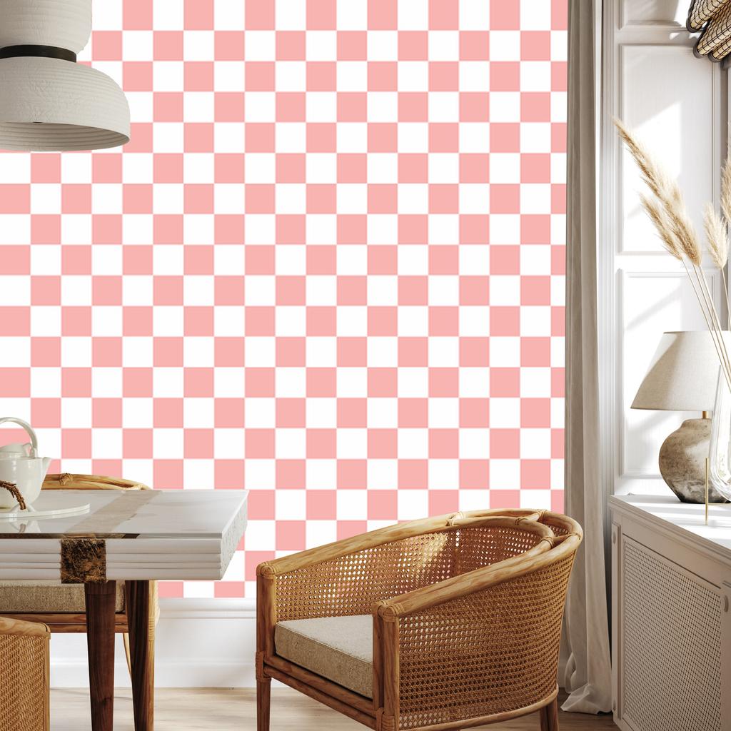 Coral Checkerboard Wallpaper, Coral Background for Living Room and Bedroom 50x1000