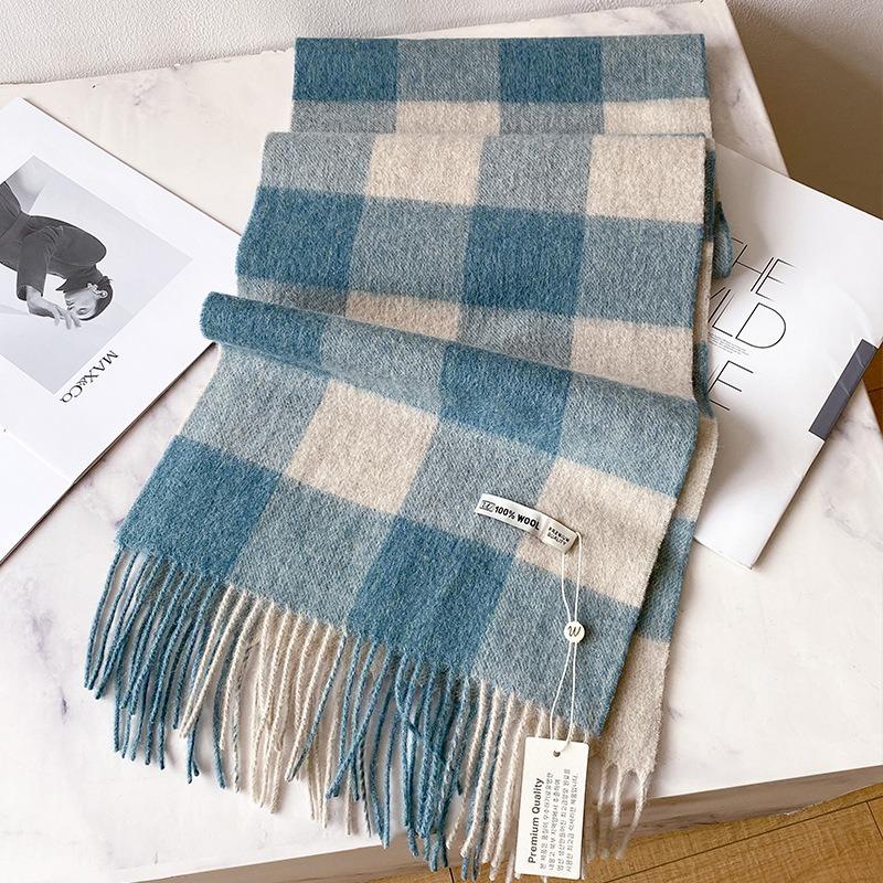 Blue wool scarf men's winter plaid new high-end gift for boyfriend boys