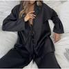 European and American Design Sense Loose Satin Lace-up Long-sleeved Cardigan Trousers Two-piece Set Home Out