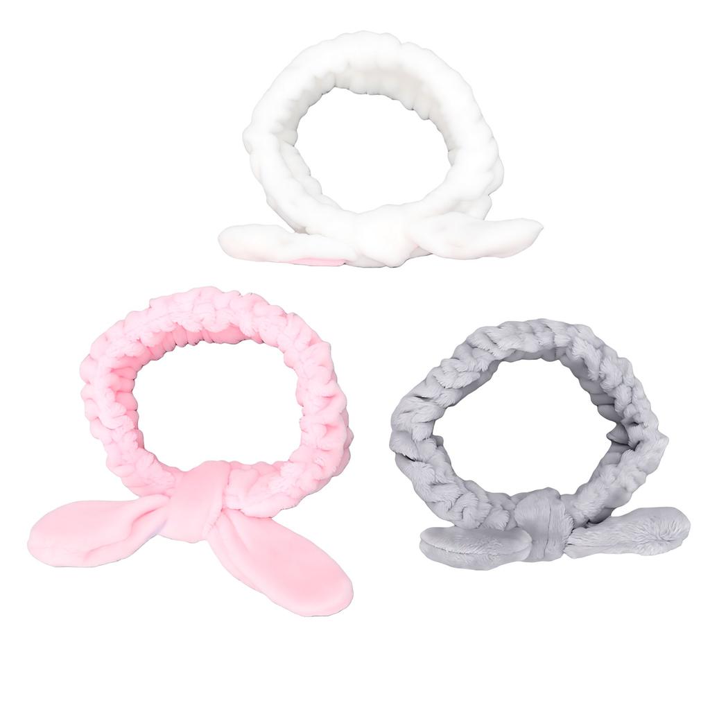 Soft Bunny Ear Makeup Headbands Stretchable Cute Spa Headbands for Makeup Bath Face Wash 3 Pieces Set
