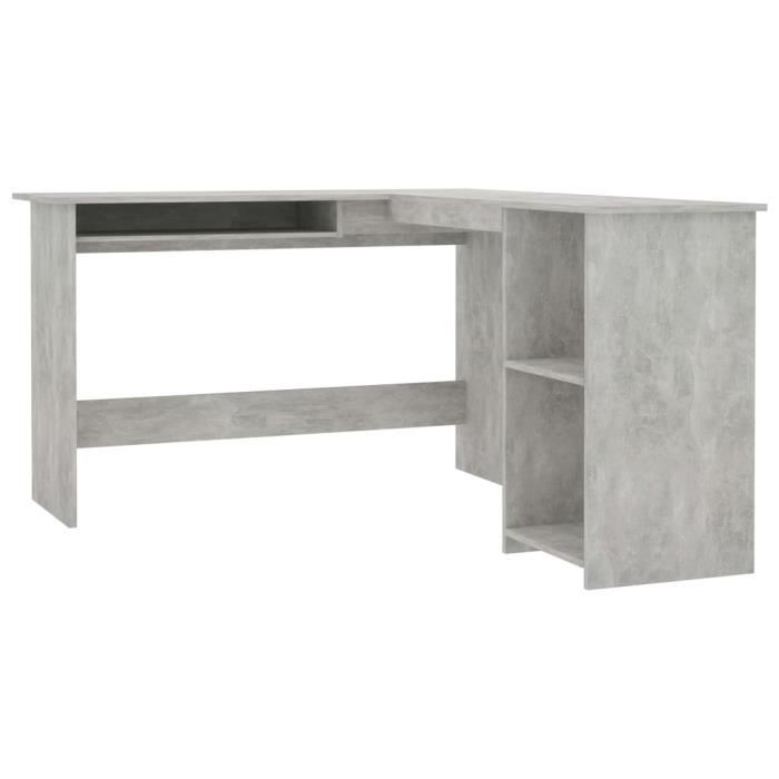 VidaXL Bureau d'angle en forme de L Gris Béton Bois d'ingénierie 800751