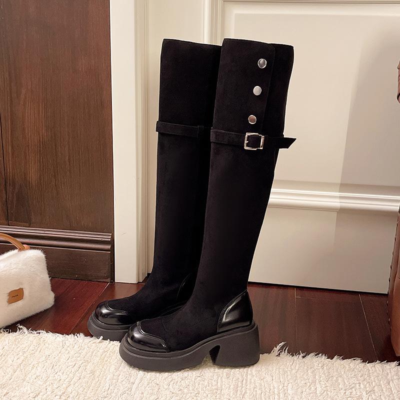 Maillard Two Wear Folded High-heeled Knee Boots Children's Boots Thick-soled 2025 New Thin High Boots Women