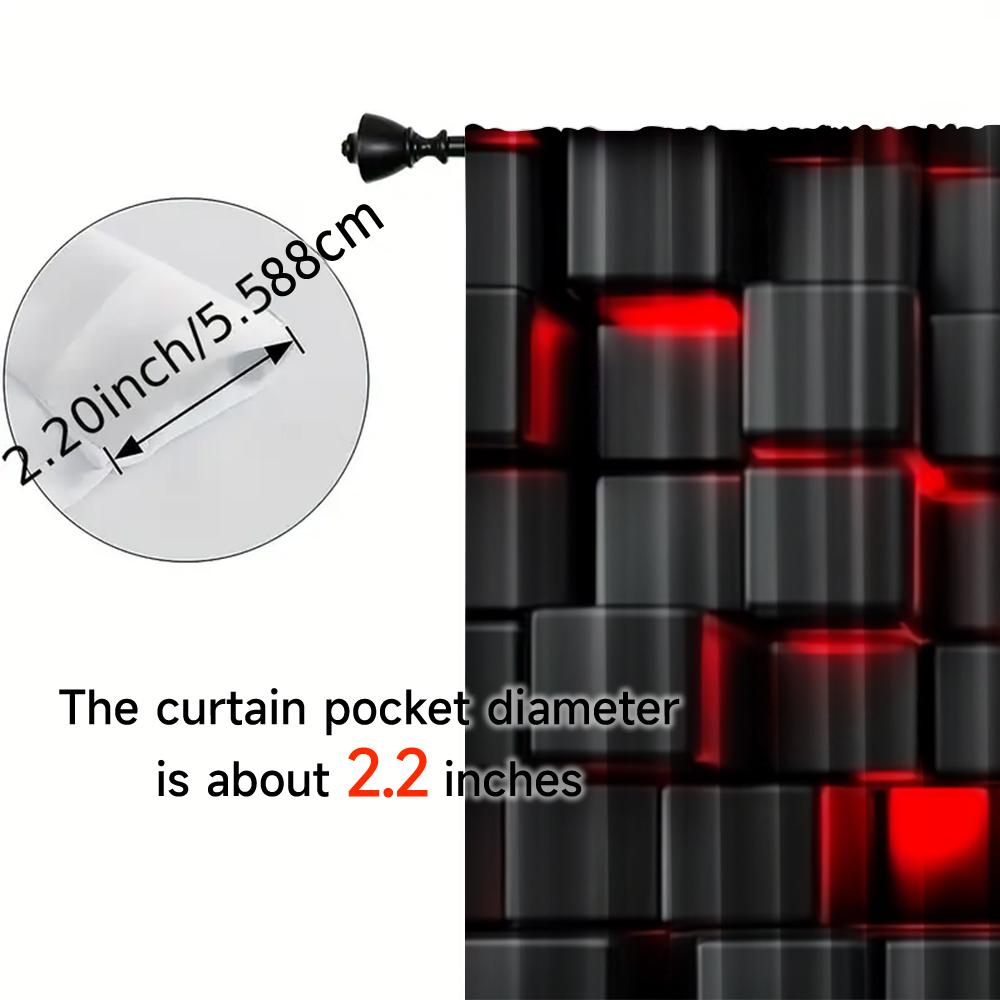 2pcs   2D Flat Printing Party Curtain Abstract Cubes Red Black Art Protecting Privacy Family Party Use for Indoor Use Bedroom