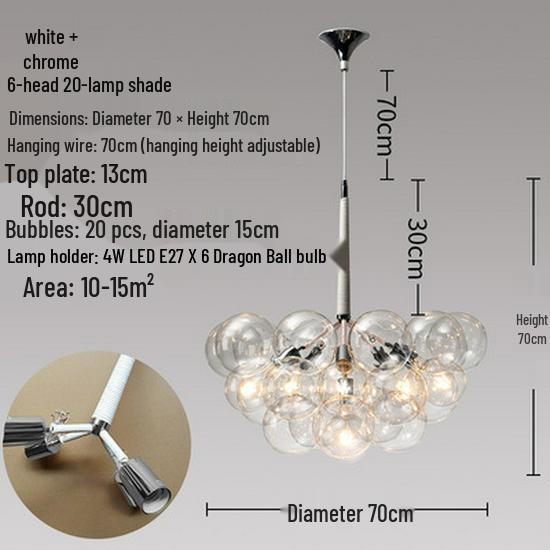 Nordic Romantic Bubble Lamp - Creative Glass Pendant for Children's Room, Living Room, or Restaurant.
