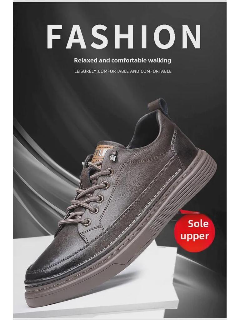 Men's Genuine Leather Versatile Sneakers - Breathable Casual Sports Shoes In Trendy White for Spring 2024
