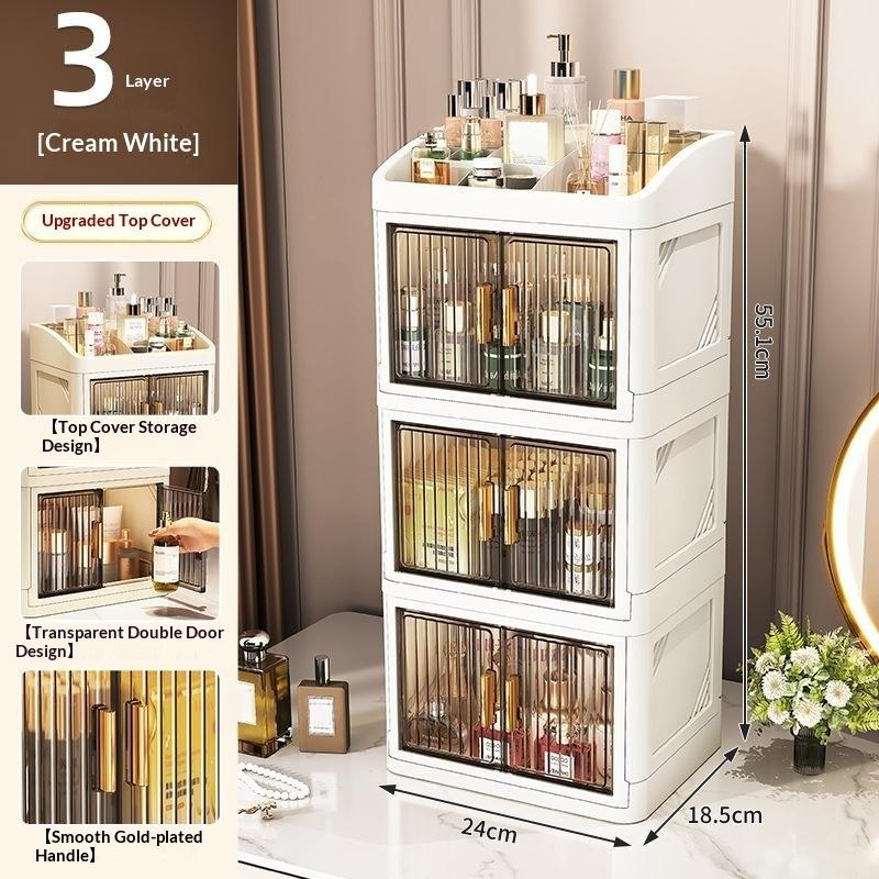 1Pcs Foldable Desktop Storage Box Acrylic Cosmetic Storage Cabinet Multi Layer Dust-Proof Large Capacity Desktop Organizer