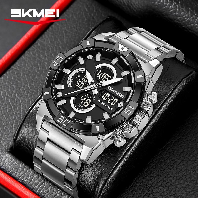 Electronic Watch Men's Sports Chronograph Watch Steel Belt Multi-function Electronic Watch Luminous Waterproof Watch