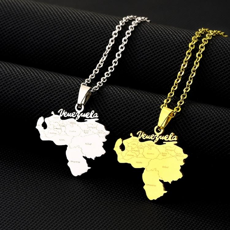 Stainless Steel Venezuela Map Pendant Necklace Venezuelan Jewelry With Chain