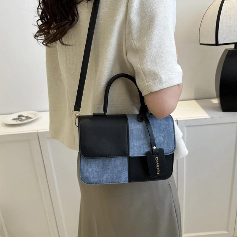 Women'S Commuter Tote Bag Pu Leather Fashion Plaid Patchwork Single-Shoulder Crossbody Bag