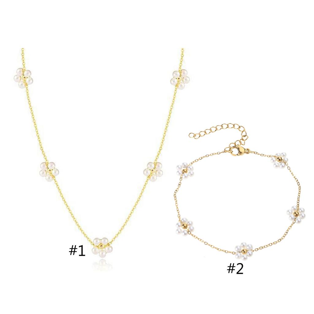 Dainty Flower Chain with Pearls Accent Distinctive Bracelet/Necklace with Pearls Flower Embellishment for Gatherings