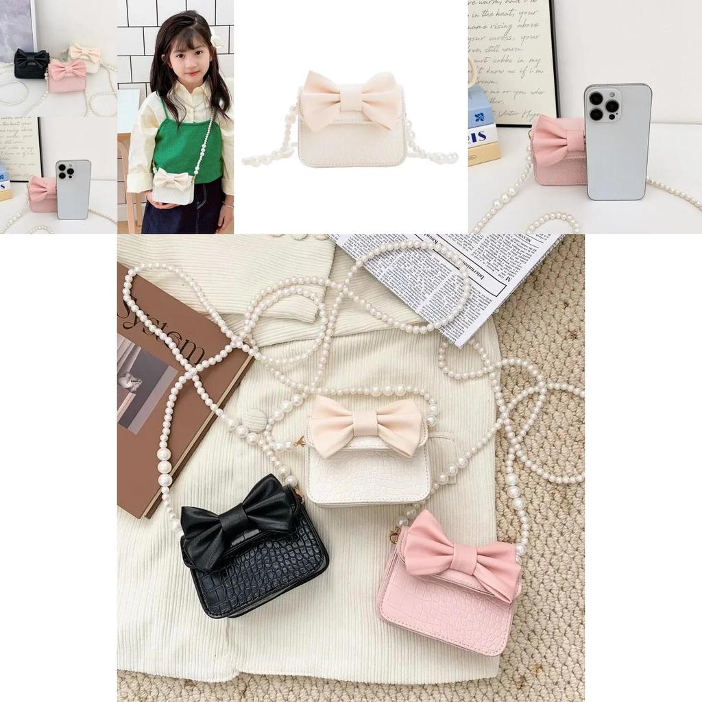 Childrens Butterfly Bow Mini Purse With Pearl Chain For Daily Use
