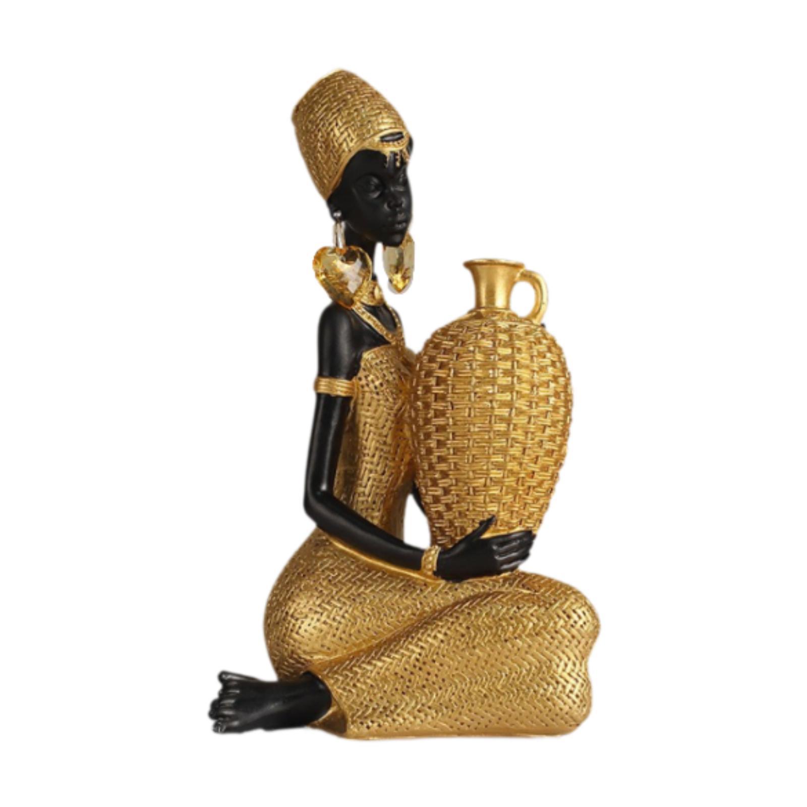 African Tribal Lady Statue Crafts Figurine for Living Room Tabletop Bedroom