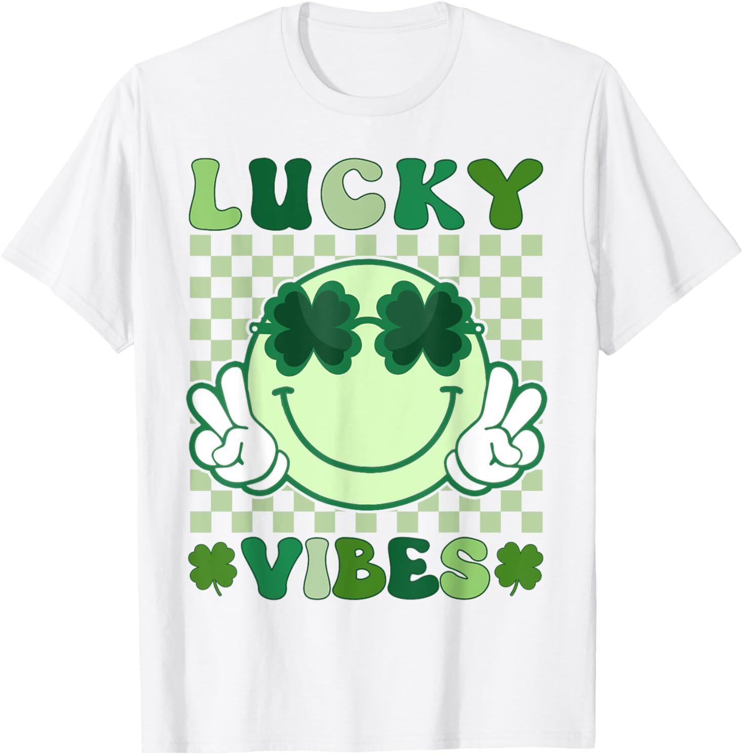 St Patricks Day Shirts For Women Men Kids Lucky Vibes Groovy T-Shirt Unisex T-Shirt XXL