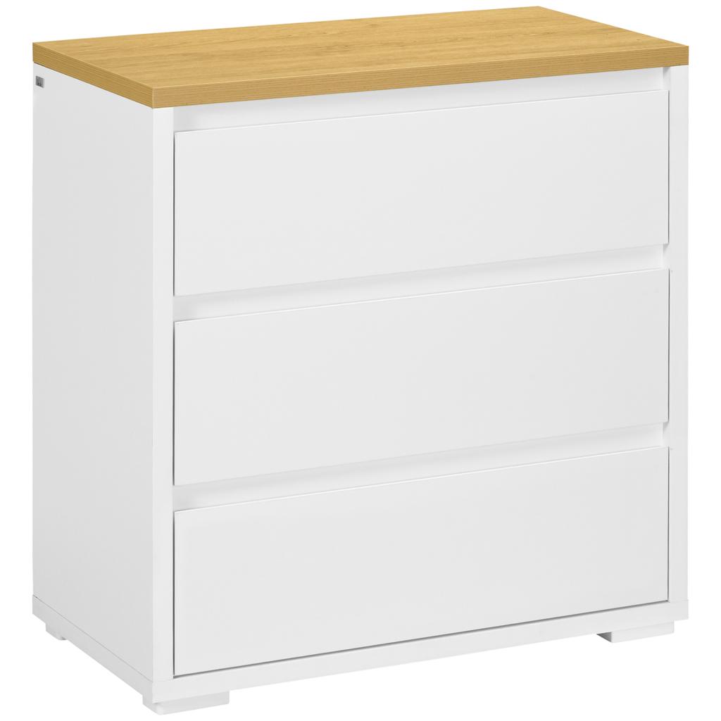 Chest of 3 Drawers Bedroom Dresser without Handles Drawer Unit for Living Room Office Modern Style 70x37x75 cm White