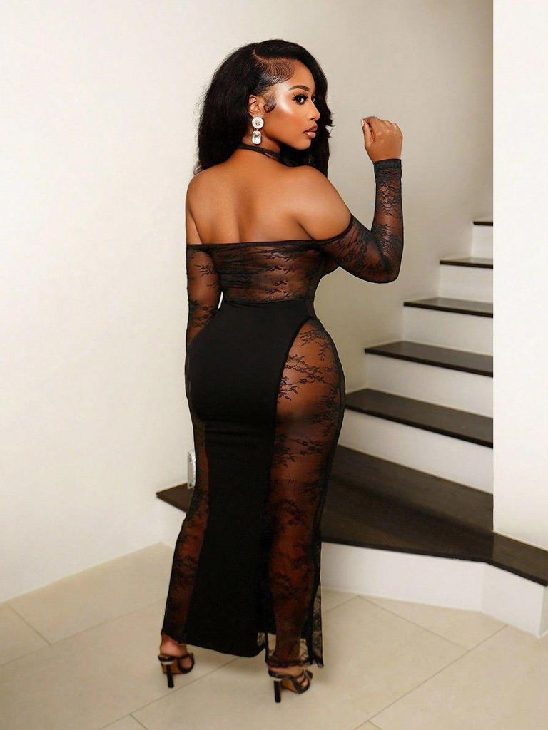 European & American Women's Sexy Halterneck Cutout Lace Bodycon Dress - Spring/Summer 2026 Collection