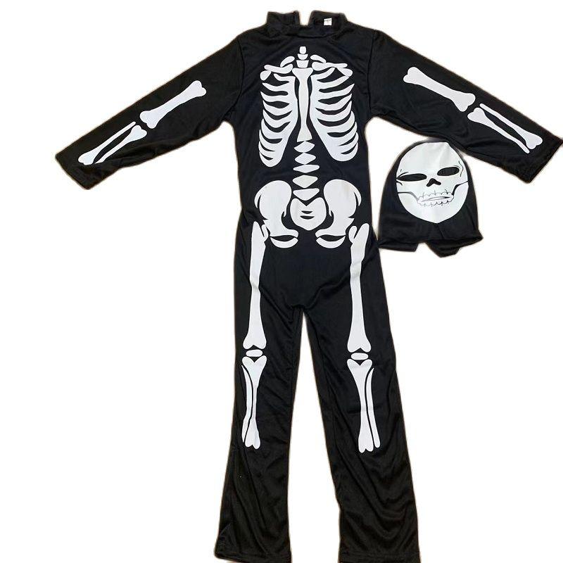 Jongen Griezelige Zombie Cosplay Kostuums Skelet Schedel Kostuum Pak Halloween Kostuum meisje Carnavalsfeest Verkleden Jumpsuits En Masker S(height 110-120cm) white