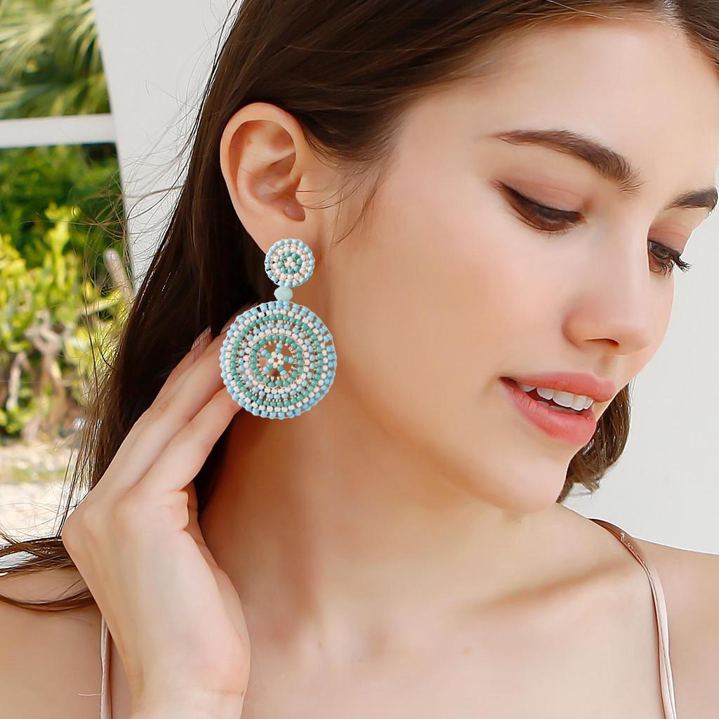 Handmade Retro Ethnic Sunflower Rice Bead Earrings In Dopamine Colors