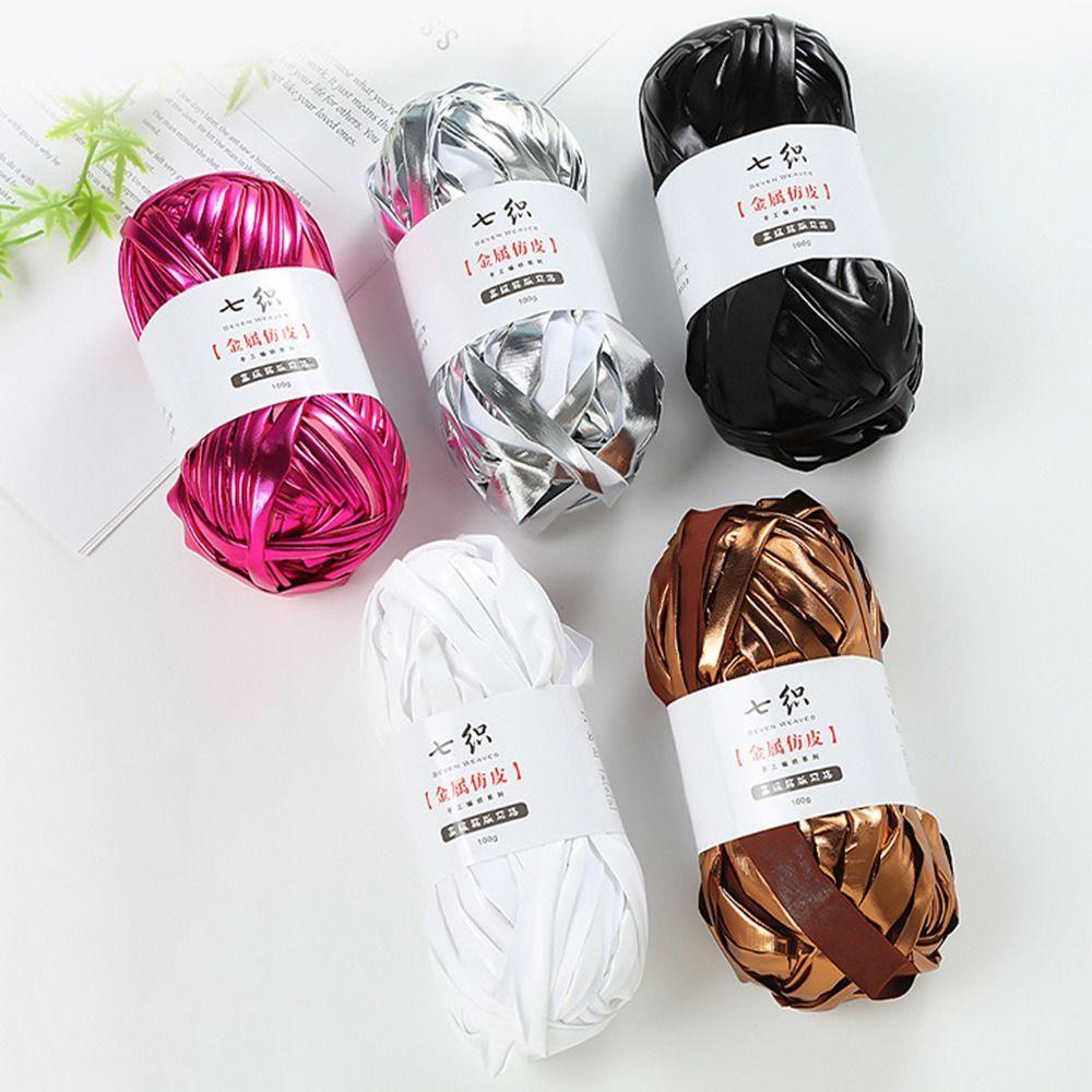 Easy Yarn 25M Faux Leather Yarn Shiny Elastic Imitation Leather Fabric Yarn Wide Hand Woven Crochet Yarn Beginner
