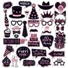 36pcs Happy Birthday Party Photo Booth Props Shimmer Powder Funny Glasses Lips Hat DIY Photo Shoot Prop Photobooth Accessories