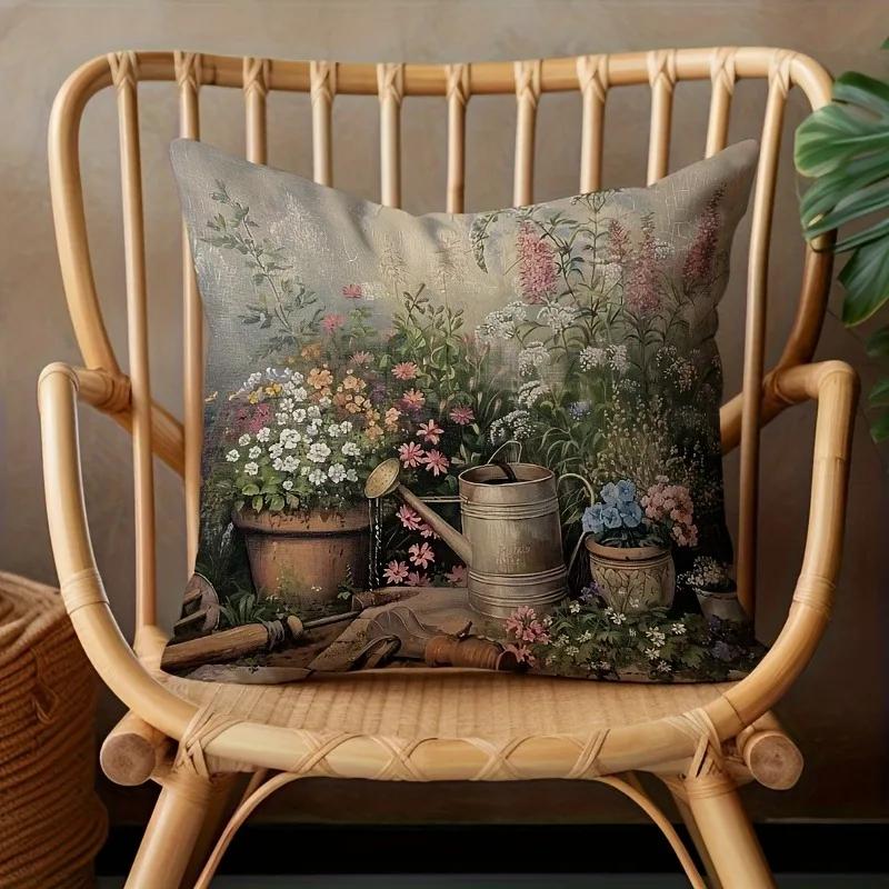 Pastoral Style Garden Oil Painting Pillowcasesuitable For Sofa Car Bedroom Decorative Cushion Cover Pillow Cover