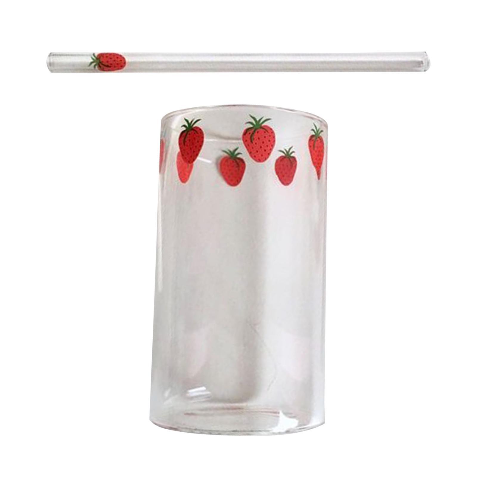 

Strawberry Glass Cup with Straw Transparent Drinking Cup for Tea Hot Drinks
