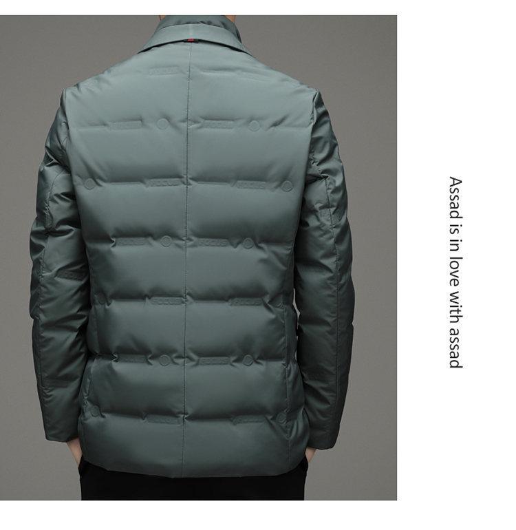 Men's Warm Down Jacket with Detachable Collar - Autumn/Winter Casual Fashionable Suit Style, Fake Two-Piece Design.