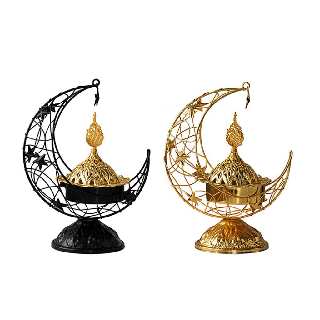Stylish Moon Shaped Incense Holder Eid Metal Censer Iron Aromatherapy Fragrance Diffuser for Home Offices Decoration