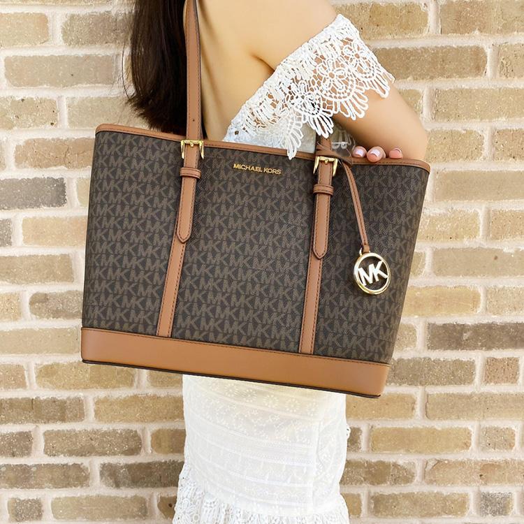 Michael Kors MK Jet Set Travel Monogramm Logo Tragetasche Damen Tote Braun 35S0GTVT1V-BROWN
