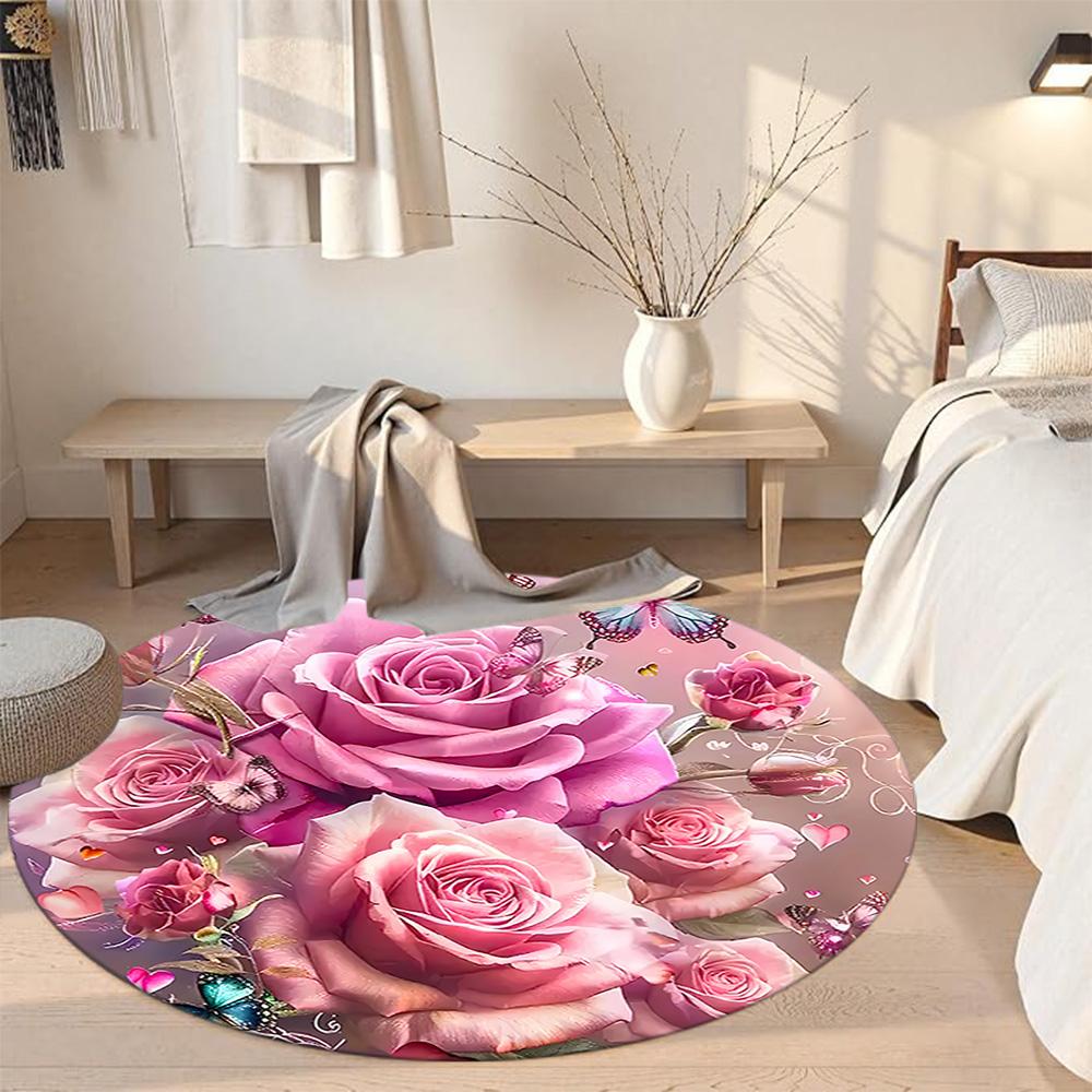 Flower Round Floor Rug Perfect for Kitchen Dormitory Entryway Study room Anti-slip Round Rug Office home decor Birthday Christmas Gift