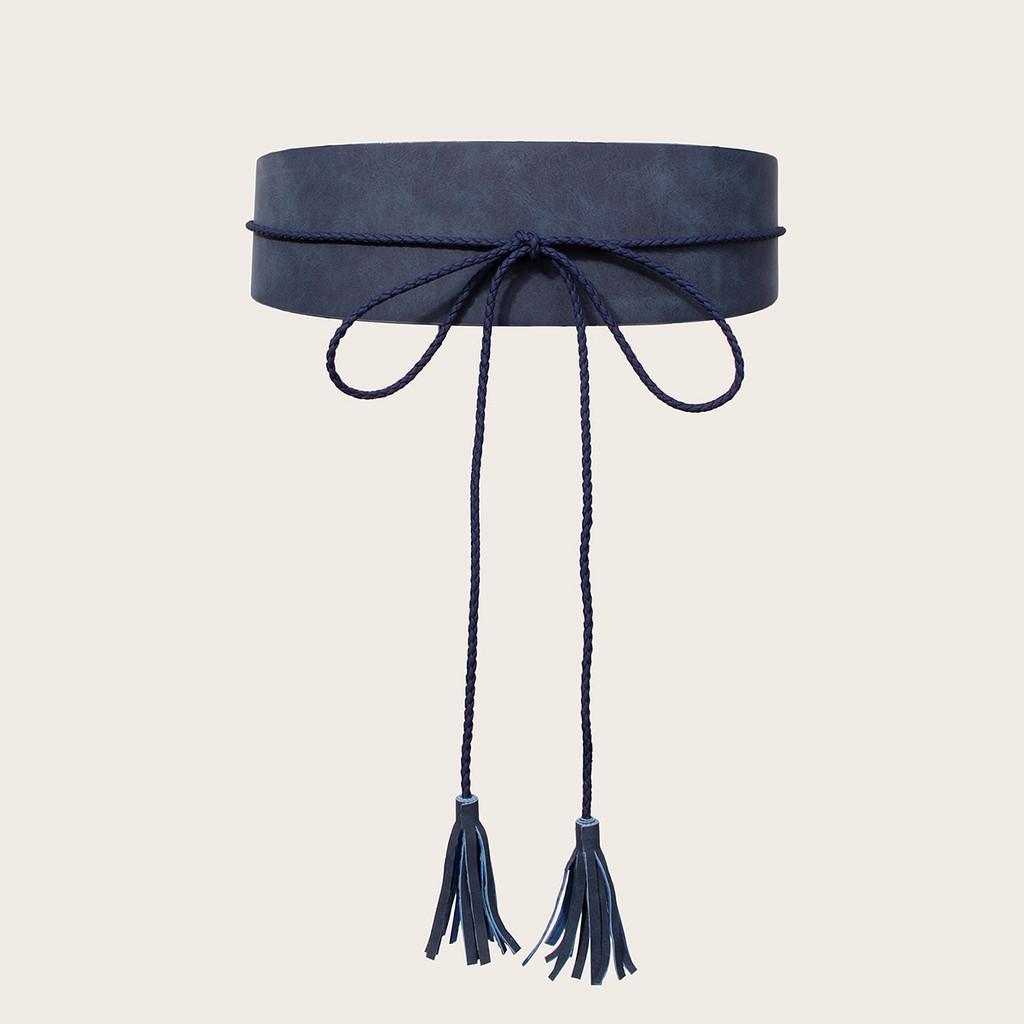 Trendy Boho Fringe Rope Waist Belt Handmade Wide Faux Leather For Casual Women Fashion