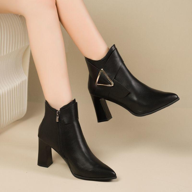 Temperament Martin boots British style mid-tube boots children's autumn and winter new trendy versatile high-heeled velvet short boots