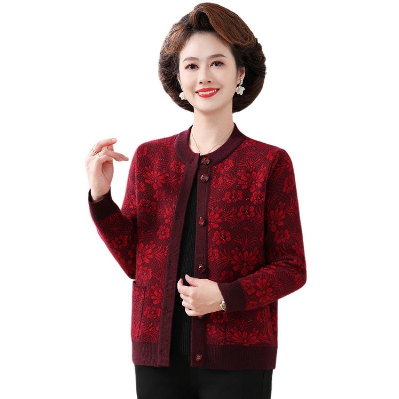 Autumn and winter clothes with fleece on clothes year 0 grandma cardigan jacket middle elderly sweater jacket female mother wife