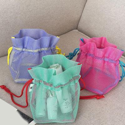 Mesh Drawstring Cosmetic Bag Dopamine Color Large Capacity Lazy Toiletries Bag